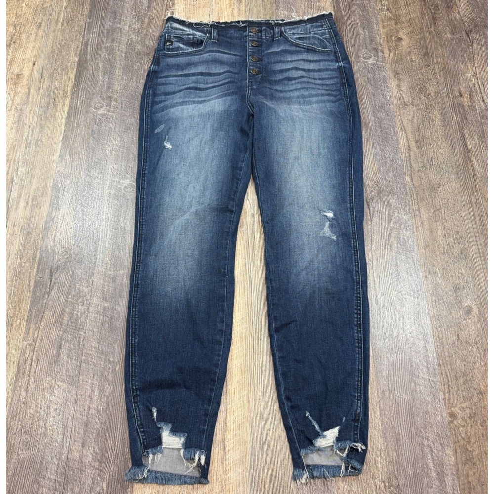 KanCan Skinny Jeans Womens 15/31 Dark Wash High Rise Button Fly Raw Hem Ankle